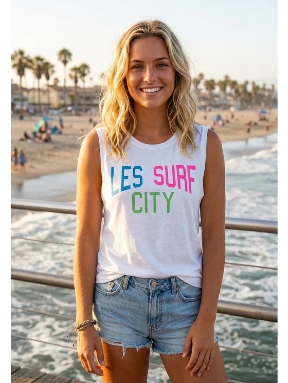 Mother The Strong and Silent Sleeveless Tee Les Surf City White Medium